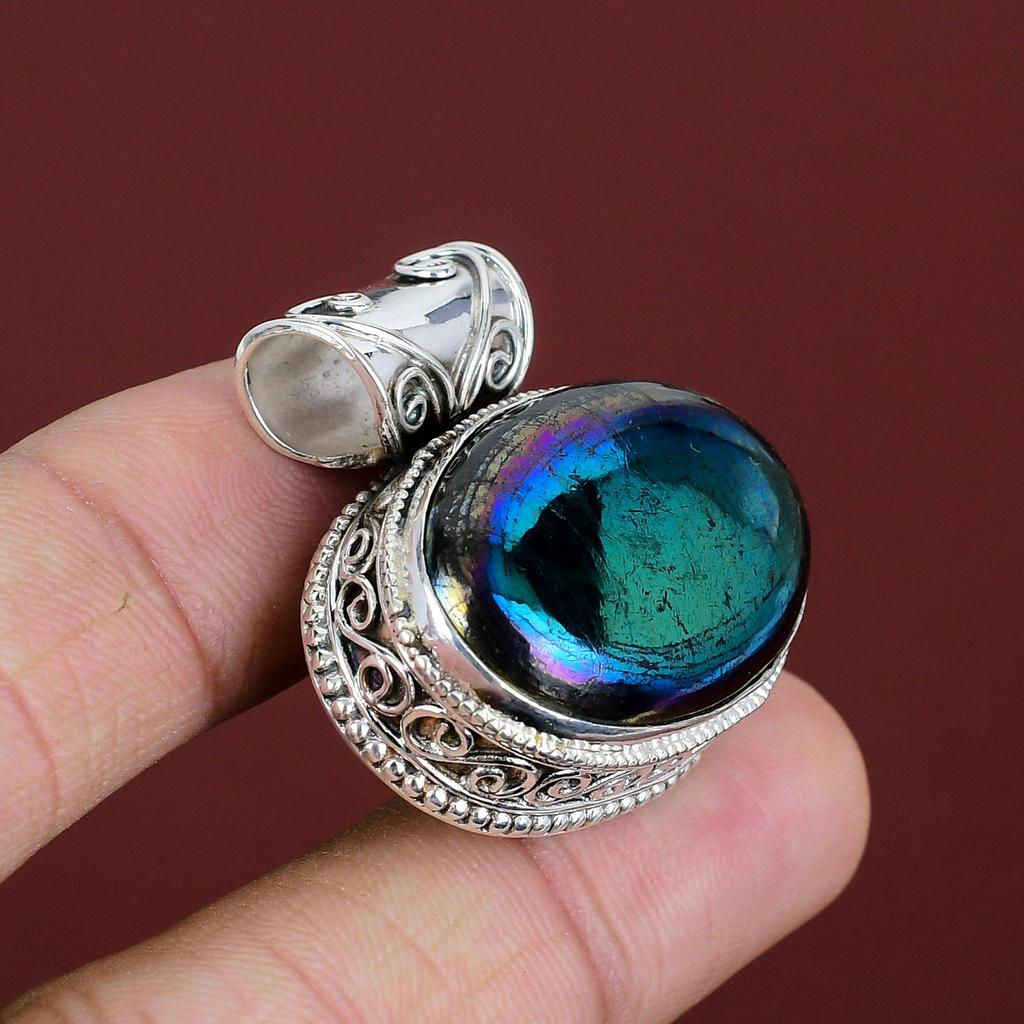 Mystisk eld Labradorit Hänge Naturlig Ädelstenssmycken 925 Sterling Silver Hänge Handgjort Hänge Antikt Vintage Smycken Gåvor Till Hustru