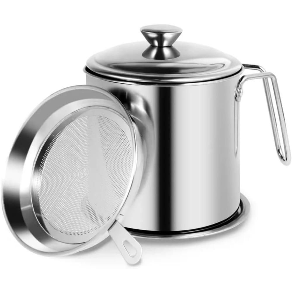 Bacon Grease Container with Filter1.3LStainless Steel Cooking Oil Container with Lid and Easy Grip Handle for Storing Frying Oil