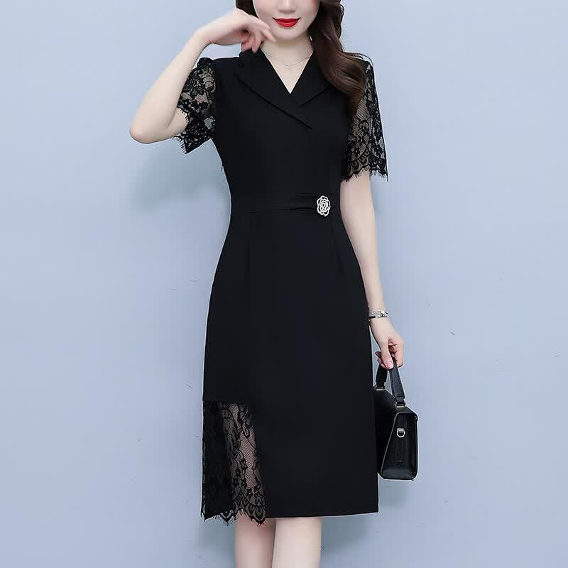 Women's Suit Collar Petal Sleeve A-Line Midi Dress