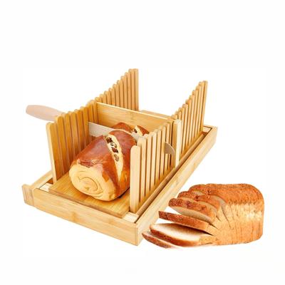 Bread Slicer for Homemade Bread - Bamboo Bread Cutter, Foldable Slicing Guide, Crumb Tray - Compact Bread Loaf Slicer for Cakes, Bagels, Loaves