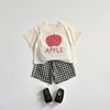 Printed Fruit T-shirt Girls Two Piece Set Summer Clothes Fashion Korean Style Children Short Sleeve Tees + Plaid Shorts Outfits