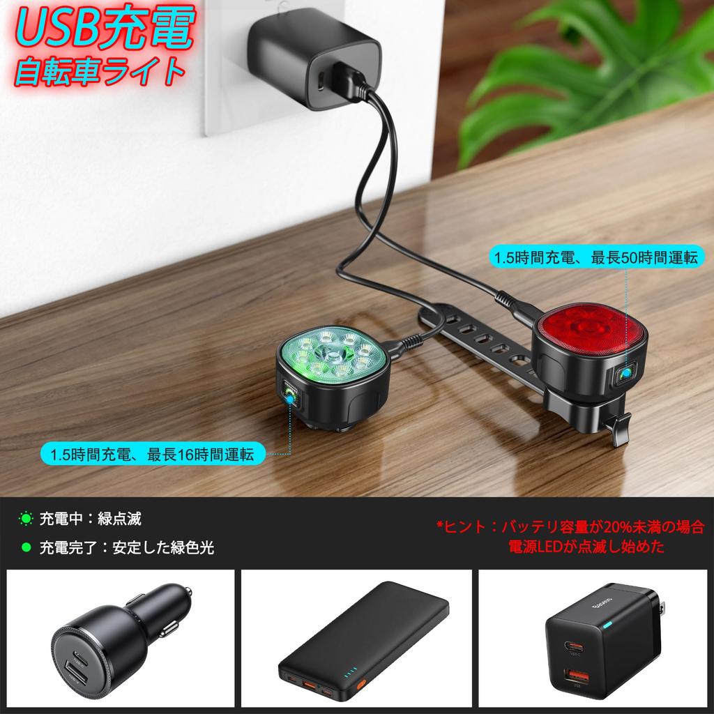 USB Rechargeable Bicycle Headlight and Taillight with 9 Super Bright Lighting IP65 Ideal for Commuters and Schoolchildren LEDs, 8+7 Modes, Waterproof,