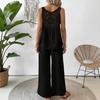 Women Summer 2 Piece Outfits Back Tank Top Sleeveless Hollow And Wide Leg Pants Set Boho