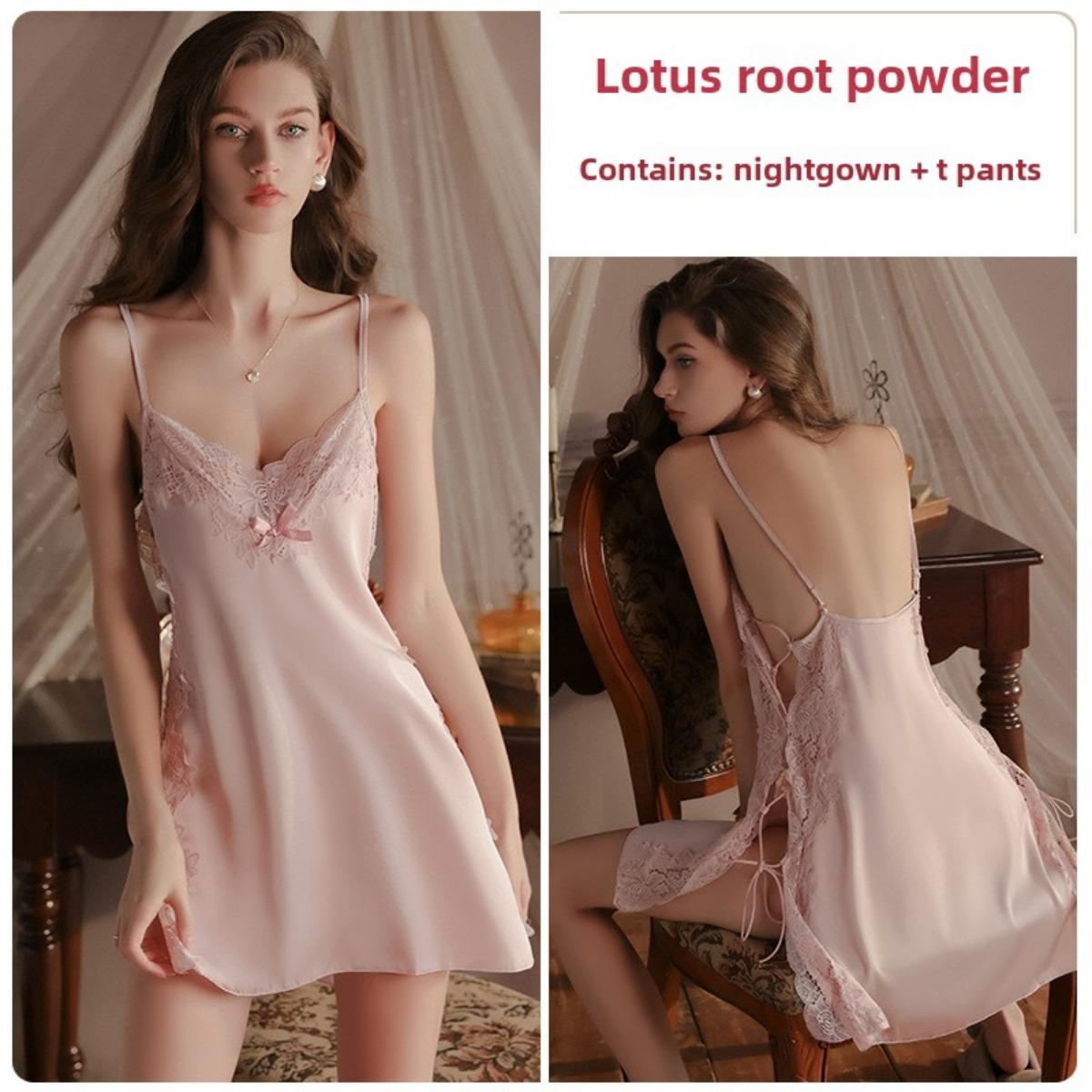 

Sexy Pure Desire Pajamas Lace Solid Color Suspender Skirt Lace-up Morning Robe Robe Loungewear Set L