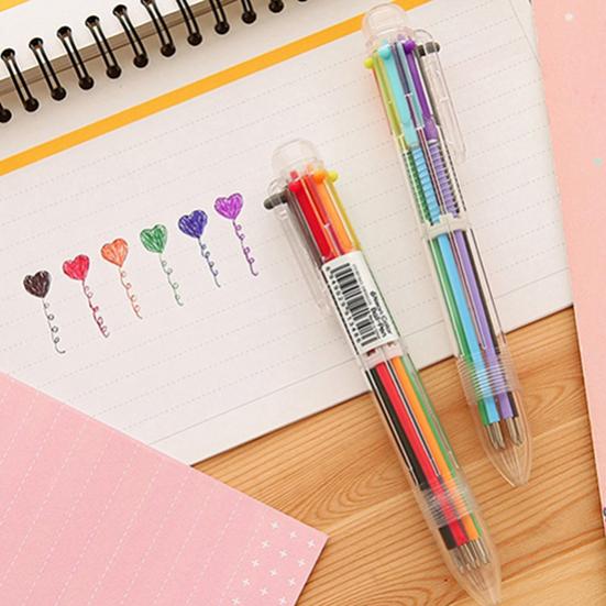 6 Farben 0,5 mm Kugelschreiber mit öliger Tinte für Büro und Schule, glatt schreibender Kugelschreiber