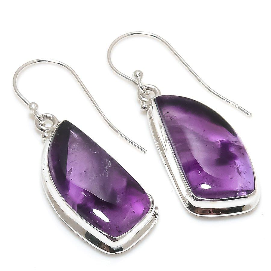Natural Brazilian Amethyst Gemstone 925 Solid Sterling Silver Earring 1.50" O5j31