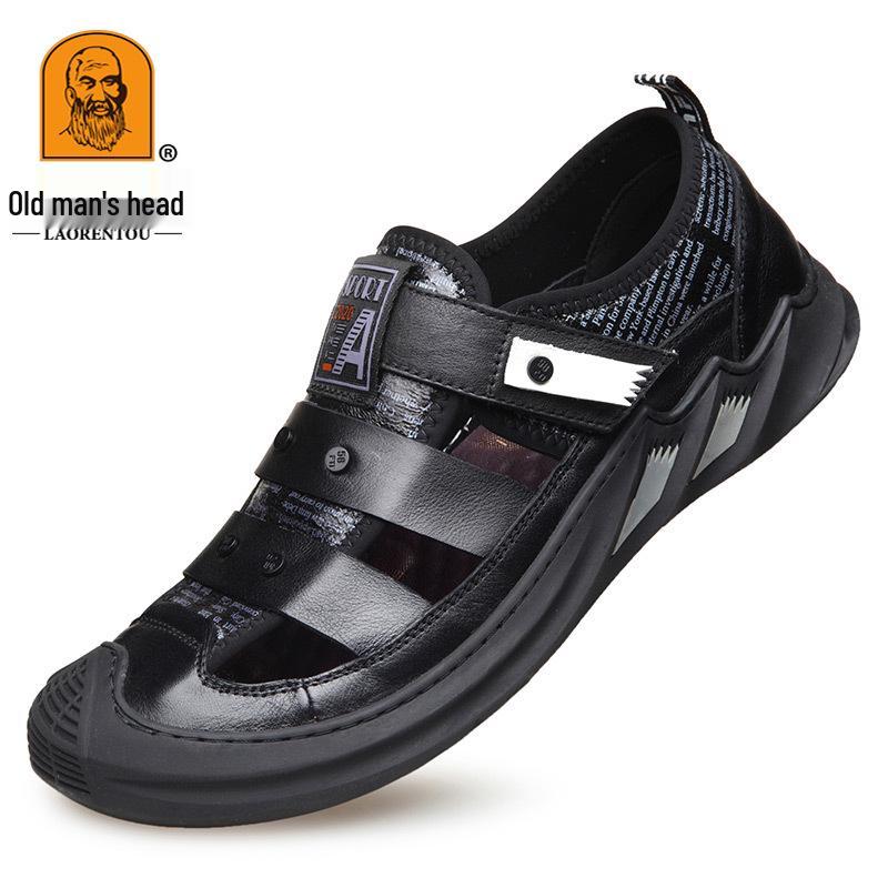 Men s Summer Cowhide Closed-Toe Sandals - Soft Sole Outdoor Sports Casual Shoes 43 чёрный