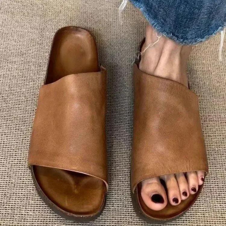 

Fashion New Summer Slippers Women 2025 Handmade Retro Thick Soles Non-slip Slides Woman Outside Casual Platform Shoes 35 коричневый