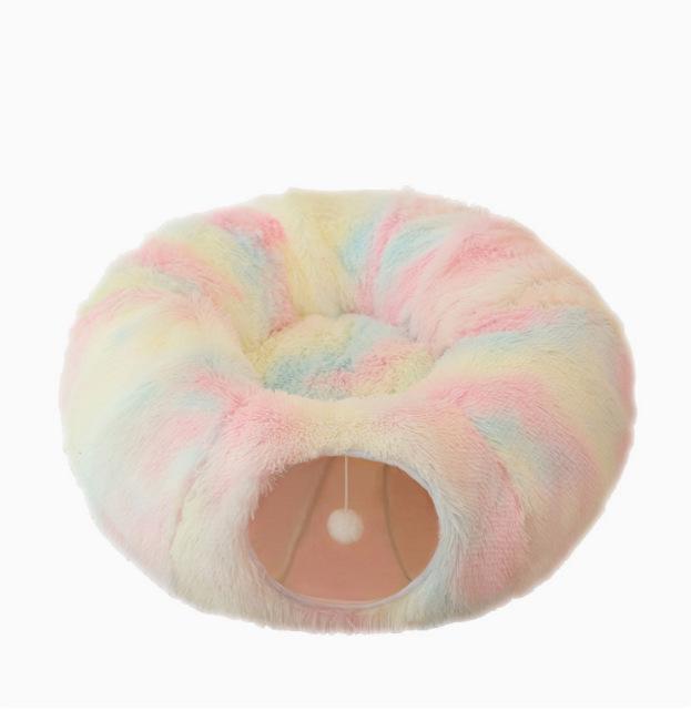 Foldable Plush Cat Tunnel Bed – All-Season Warm Nest for Kittens