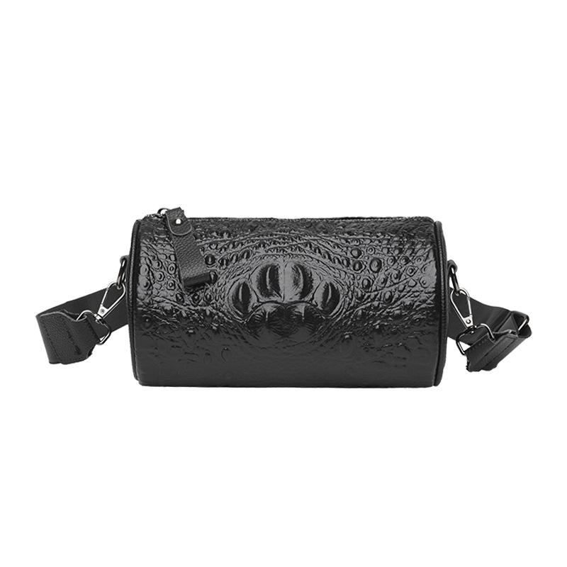 Damen Tasche aus Rindsleder, ein Schultergurt, Crossbody, Krokodilmuster, kleine quadratische Tasche, breiter Schultergurt, Reißverschluss mit Klappe