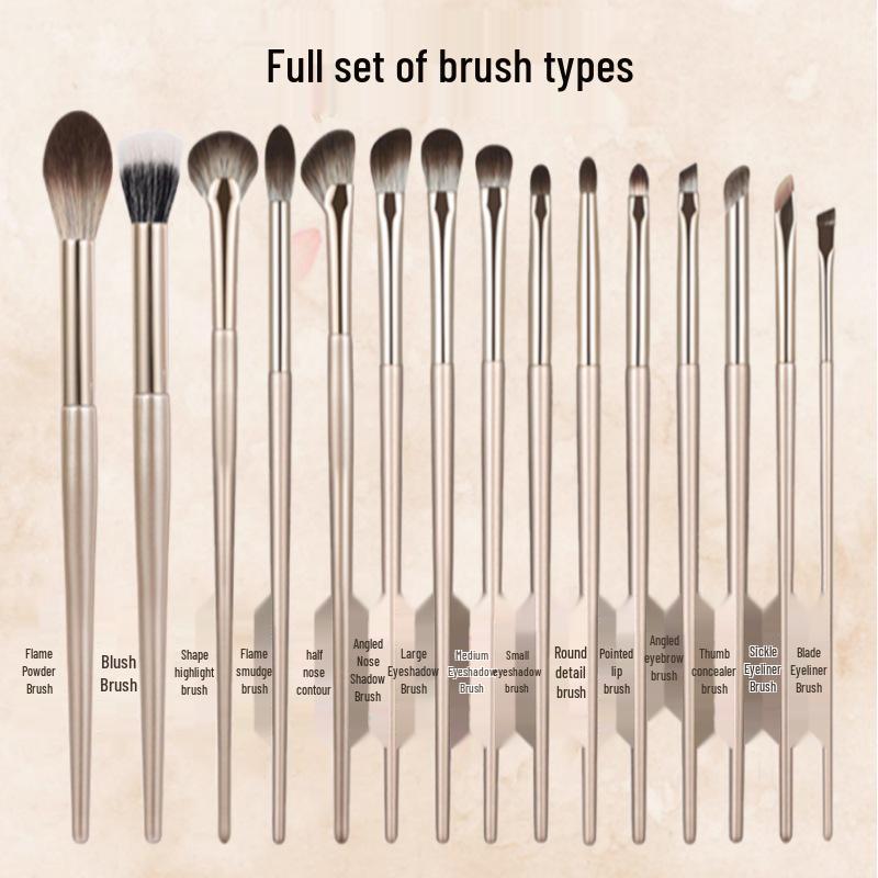 15-piece Makeup Brush Set: Eye, Stippling, Blush, Lip, Scythe-shaped, Eyeshadow, Nose Shadow, Full Setting Brushes