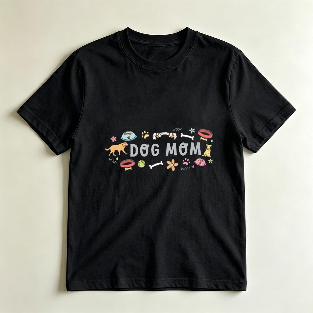 Cute Dog Mom Tee Dog Mom Life Short Sleeve Unisex Summer Daily Life Casual Crewneck Cotton Tshirt Fur Mom Gift Tshirt