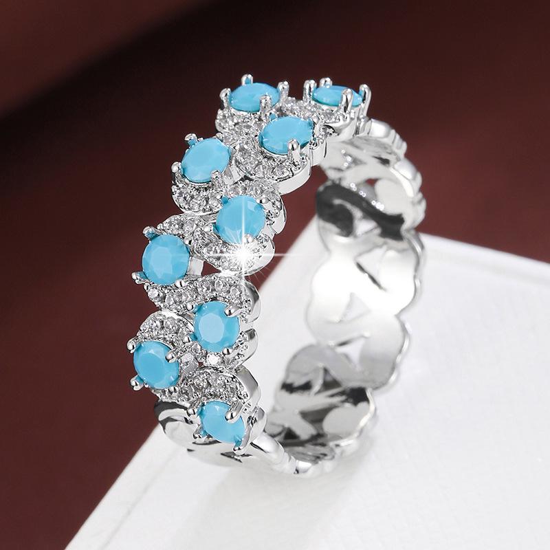 Royal Sapphire Curved Zircon Ring - Luxurious, Versatile Pure Copper Jewelry for Women