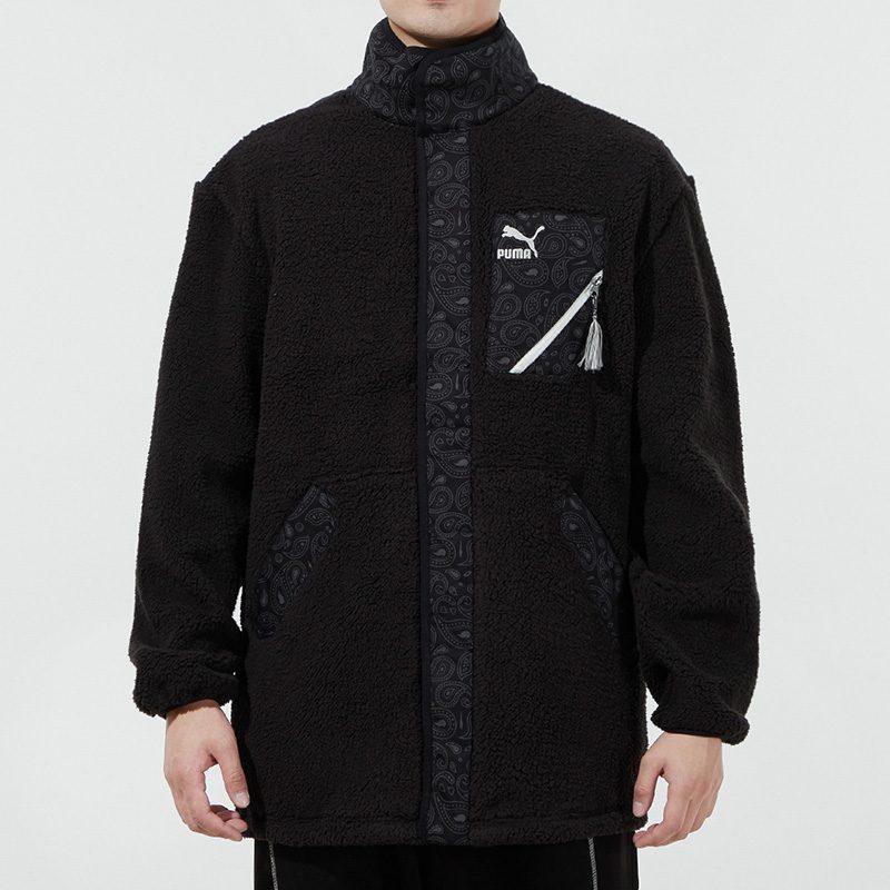 PUMA RUN EVOLVE Velvet Jackets Unisex Black Stand Collar Thickened And Fleece Lined 534984-01