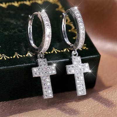 Luxury Silver Color Cross Drop Earrings for Women Stylish Accessories Girl Party Versatile Female Earrings Korean Fashion