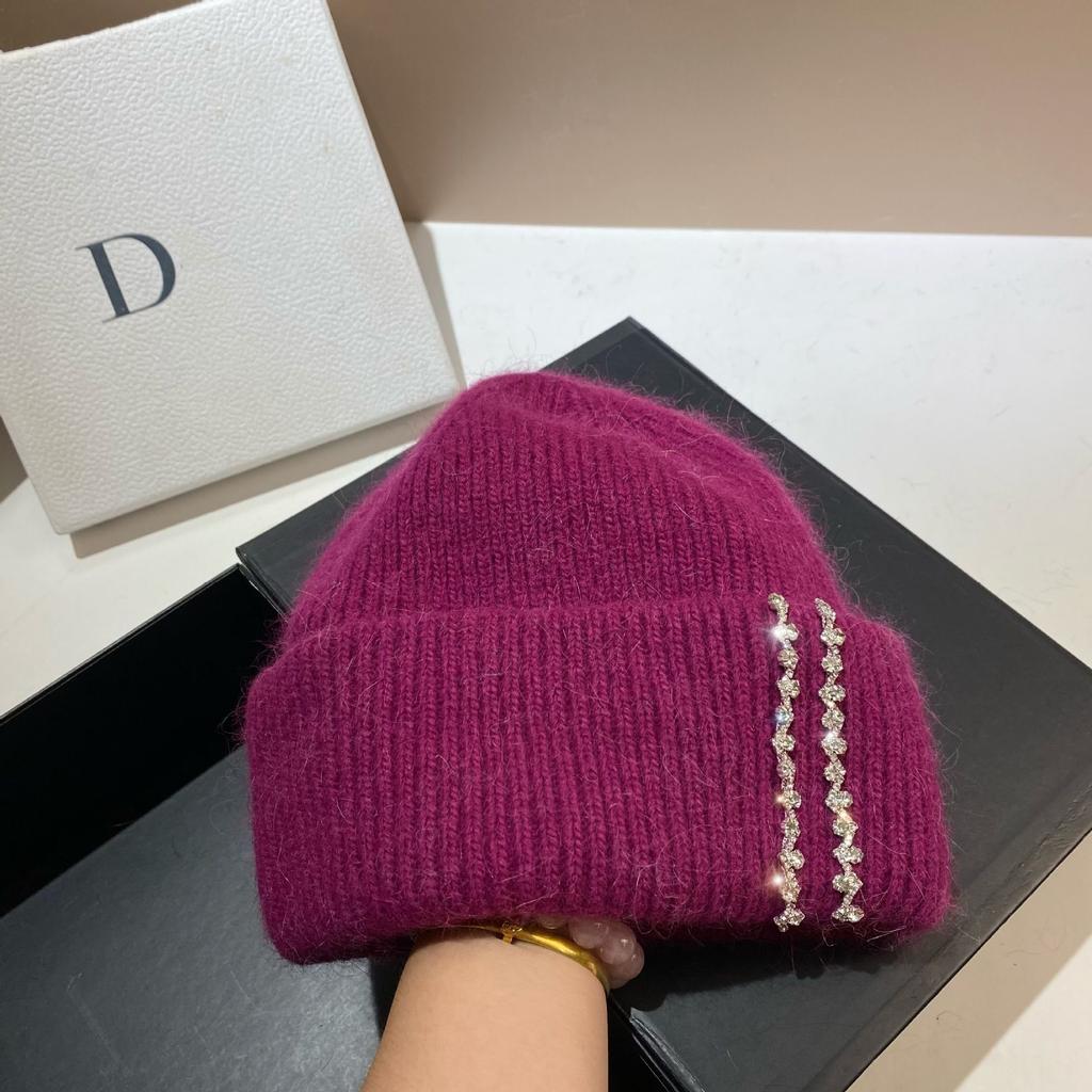 Bonnet Tricoté Double Épaisseur en Poil de Lapin Long Style Mode Célébrité Chapeau en Laine Hiver Extérieur Chapeau Thermique