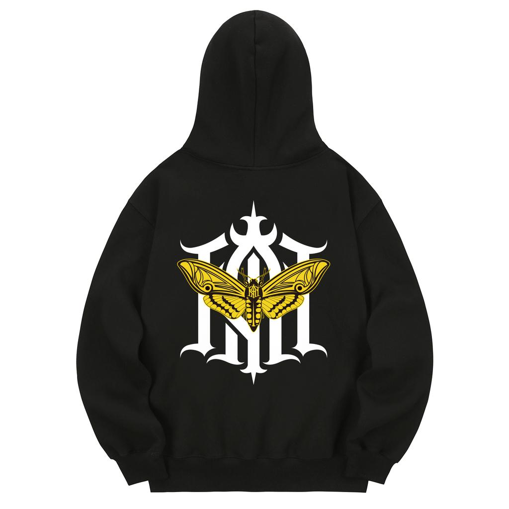 Khb0042 Northern Moth Fleece Hoodie - Black