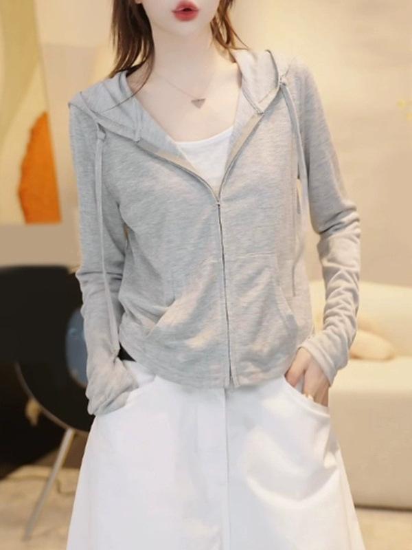 Plus Size Early Autumn Two-Piece Hooded Long Sleeve Top & Cardigan Jacket