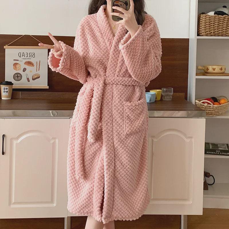 Flannel Autumn/Winter Unisex Thick Bathrobe Cardigan Pajamas