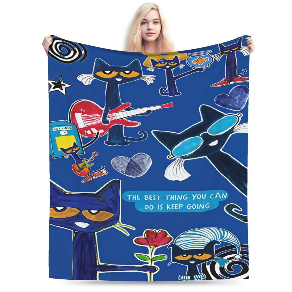 Pete The Cat Stars Comic Warm Blanket Aesthetic Plane Travel Throw Blanket Couch Chair Flannel Bedspread Sofa Bed Cover