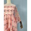 Export Single Lady Mesh Embroider Flower Pink Perspective Fashion Sweet 3/4 Flare Sleeve Special Dress