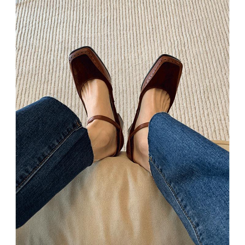 Fashion 2025 New  Fashion Women's Square Toe Pumps Chunky High Heels Beltt Buckle Heels for Women Vintage Splicing Retro Mary Jane Shoes