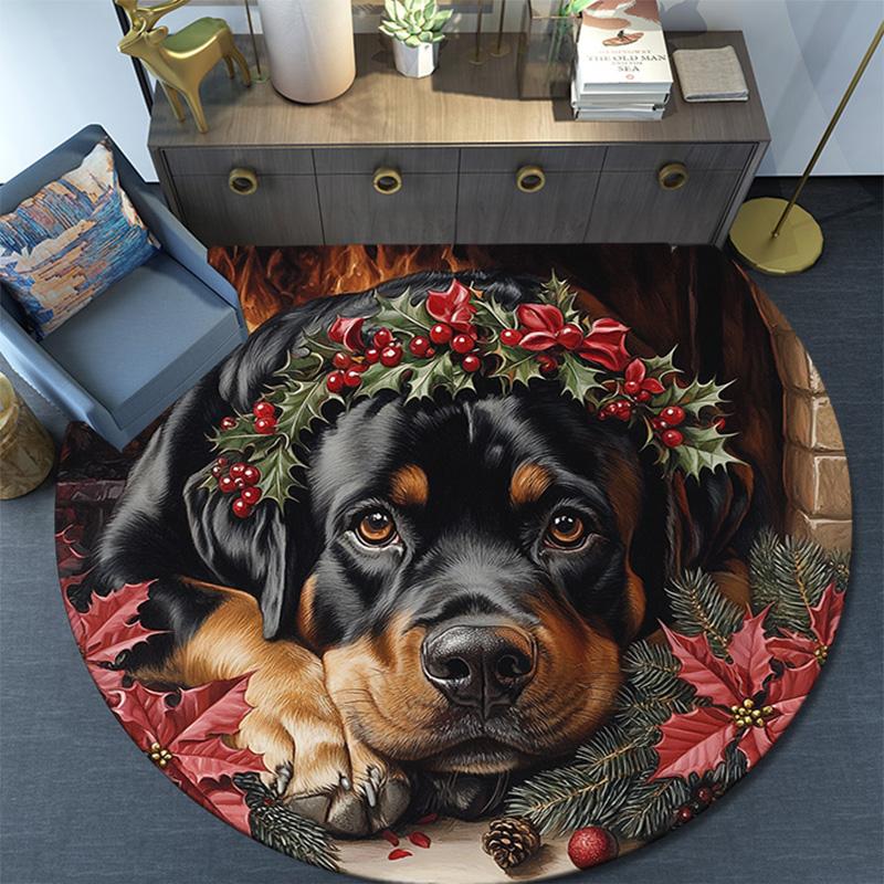 Rottweiler Round Area Rug,Carpet Rug for Living Room Bedroom Sofa Playroom Decor,Non-slip Floor Mat