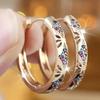 Hoop Earrings with Multicolor Gemstone Inlay and Floral Cutout Design Lightweight Metal Alloy Jewelry for Daily Wear and Special Occasions