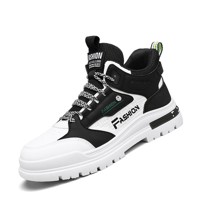 Новые мужские ботинки, высокие кроссовки, мужские трендовые мотоциклетные туфли, римские ботильоны, уличные кроссовки в британском стиле в стиле панк, мужская обувь 39 белый/чёрный