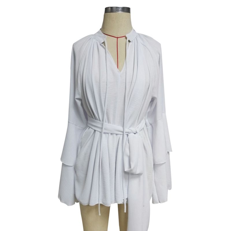 Western Style New Fashion Casual Loose Frill Short dress Lace up Dress Long Sleeve Dress