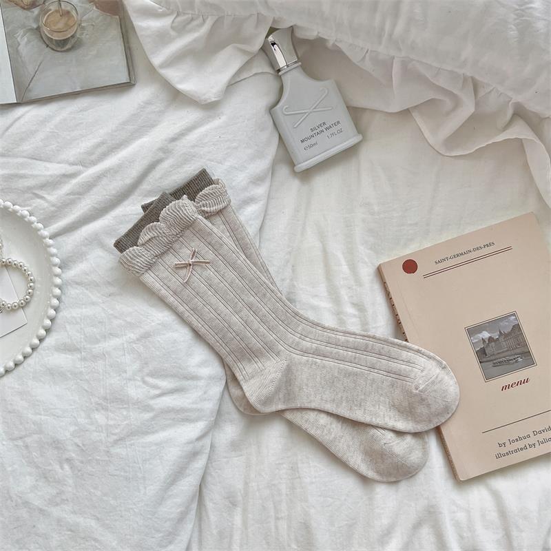 

Женские весенне-осенние милые носки-гольфы с бантиком и очаровательным пузырчатым кружевом в балетном стиле 1 pair хаки