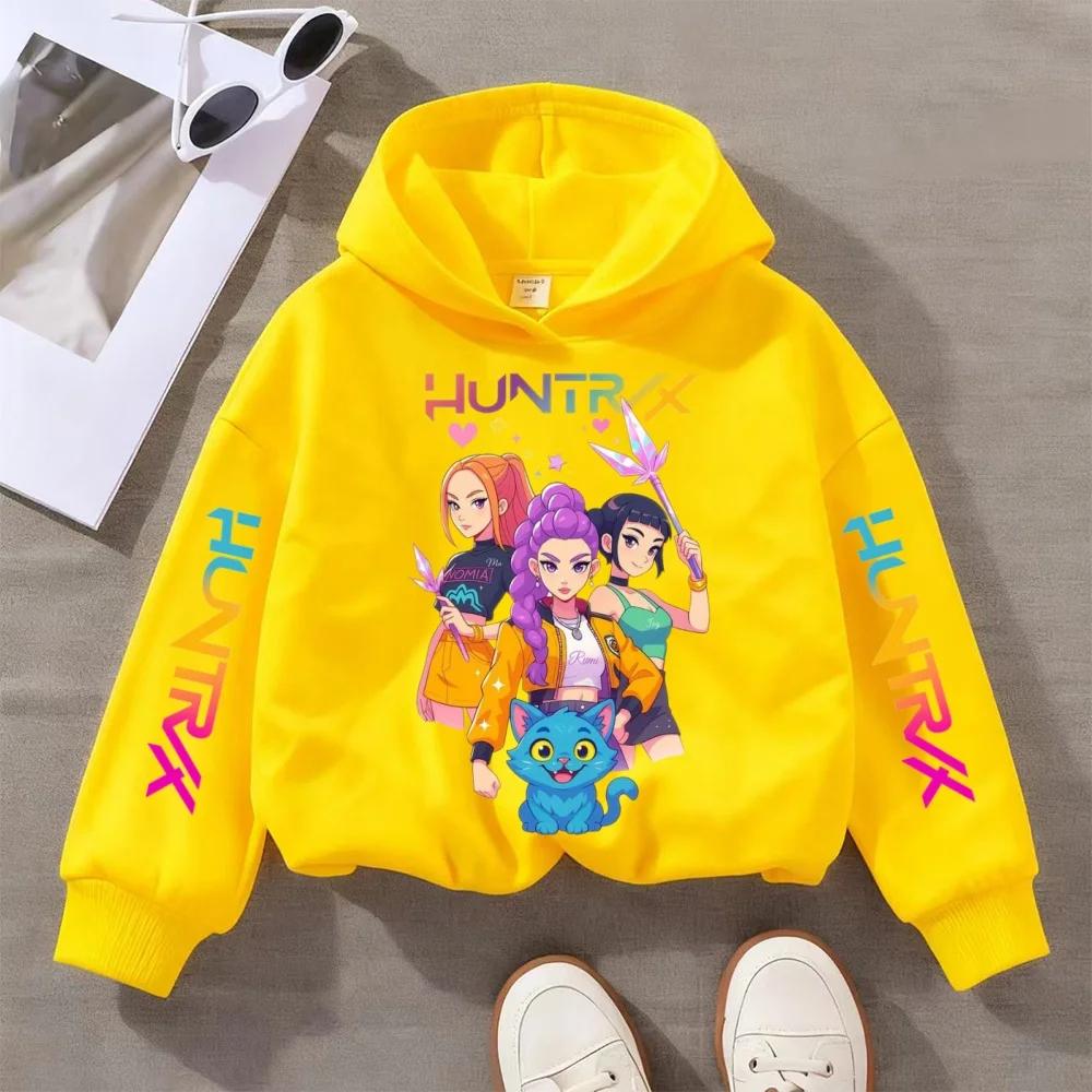Girls Hooded Sweatshirt Warm Cute KPop Demon Hunter Cartoon Children's Wave Fashion Casual Tops Rumi Casual Purple Pink Clothing