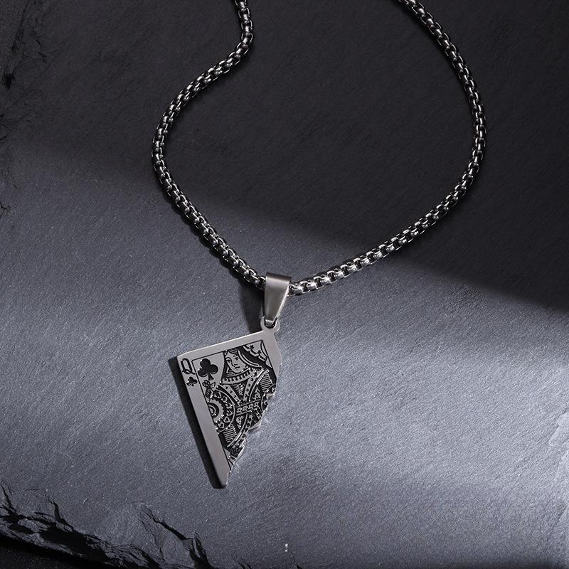 Original European and American Poker Q/K Pendant Necklace Trendy Men and Women