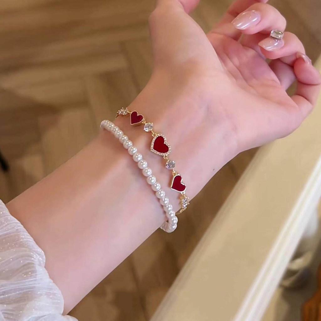 New Chinese Style Red Heart Bracelet For Women With Gold Copper Hand Jewelry For Gift Ideas