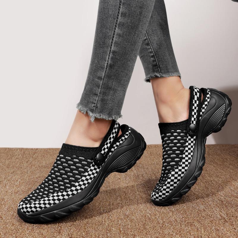 Women Round-toe Half Slippers Breathable Mesh 2 in 1 Slippers Ladies Elastic Casual Walking Shoes Lightweight Slip-ons