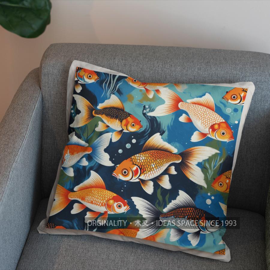 2D Stylish Fish Pattern Decorative Cushion Cover Pattern Cushion Cover Suitable For Sofa Bedroom Car Pillow Cover