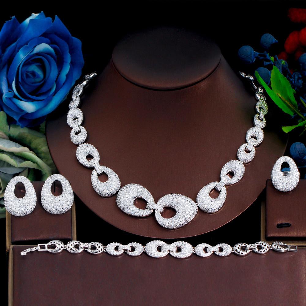 Middle East Jewelry Copper Gold Plated Necklace Earrings Bracelet Ring Four-Piece Dress Banquet Accessories Set