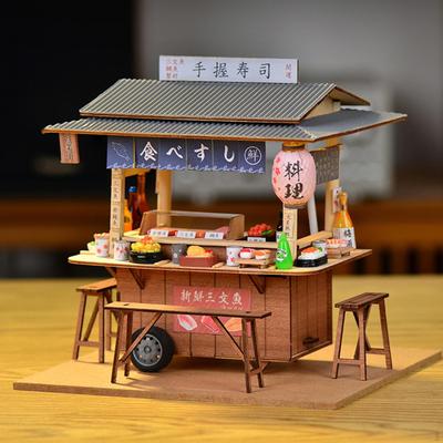 Mini Model Sklepu Sushi Zestawy do Domku dla Lalek Zestawy do Budowania, Zmontowany Domek do Zabawy Meble dla