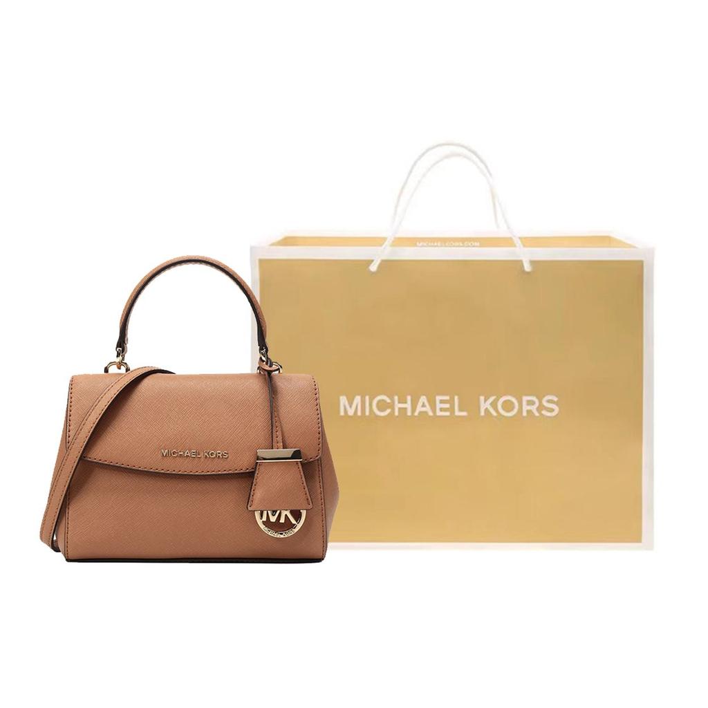 Michael Kors MK Ava Solid Color Flap Vintage Versatile Commuter Logo Pendant Leather Tote Shoulder Crossbody Bag Mini Women Bags 32F5GAVC1L-203