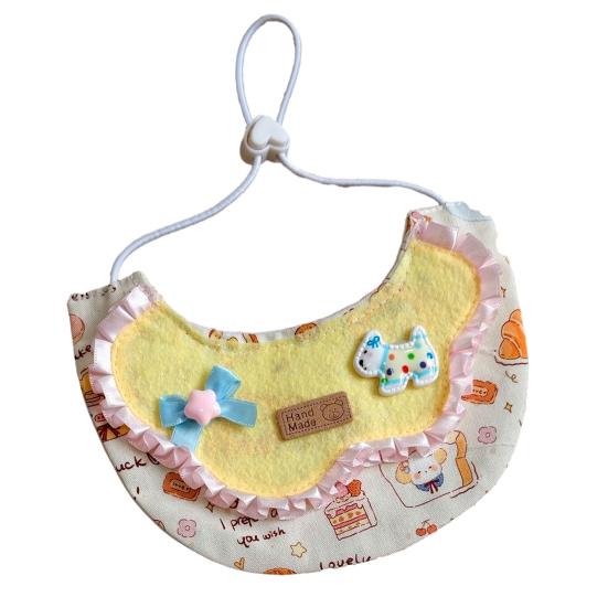 Pet Bib Adjustable Elastic Cord Cat Bandana with Cartoon Pattern Printed Breathable Cat Collar for Small to Medium Pets