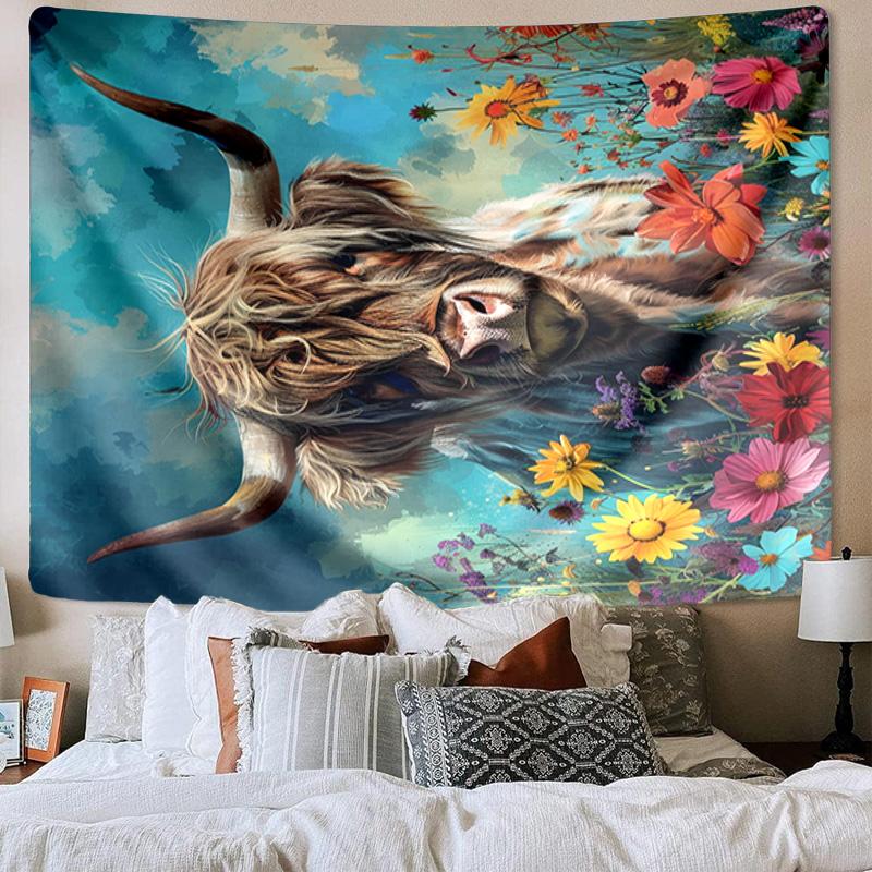 Cow In Flower Field Tapestry Room Decoration Wall Hanging for Living Room Bedroom, Dormitory, Birthday and Christmas Gifts