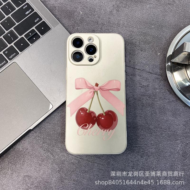 Pink Cherry for iPhone15 Mobile Phone Case 14PROMAX All-inclusive 13/11 Anti-drop 16/15 Protective Case 17