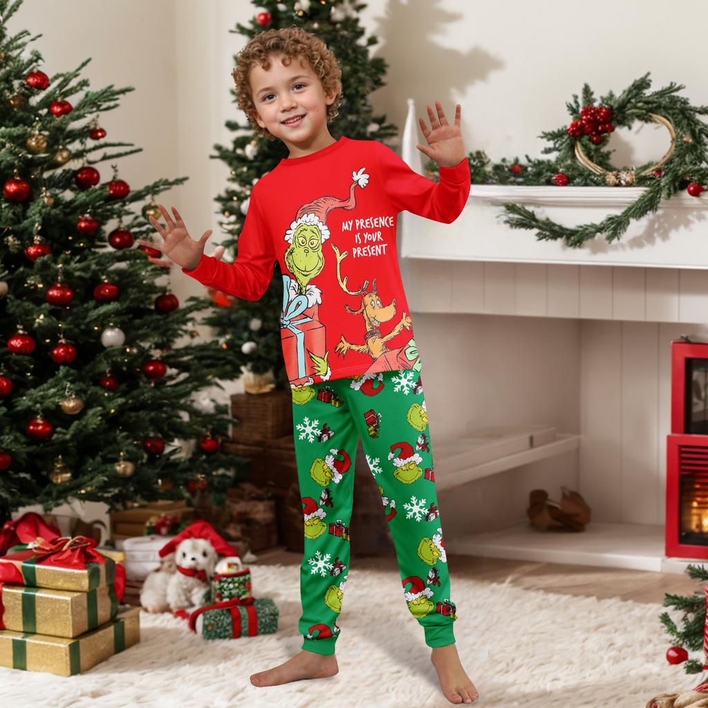 Christmas Print Cute Family Set Pajamas, Home Clothes, Family Set Long Sleeve Top Pants Set