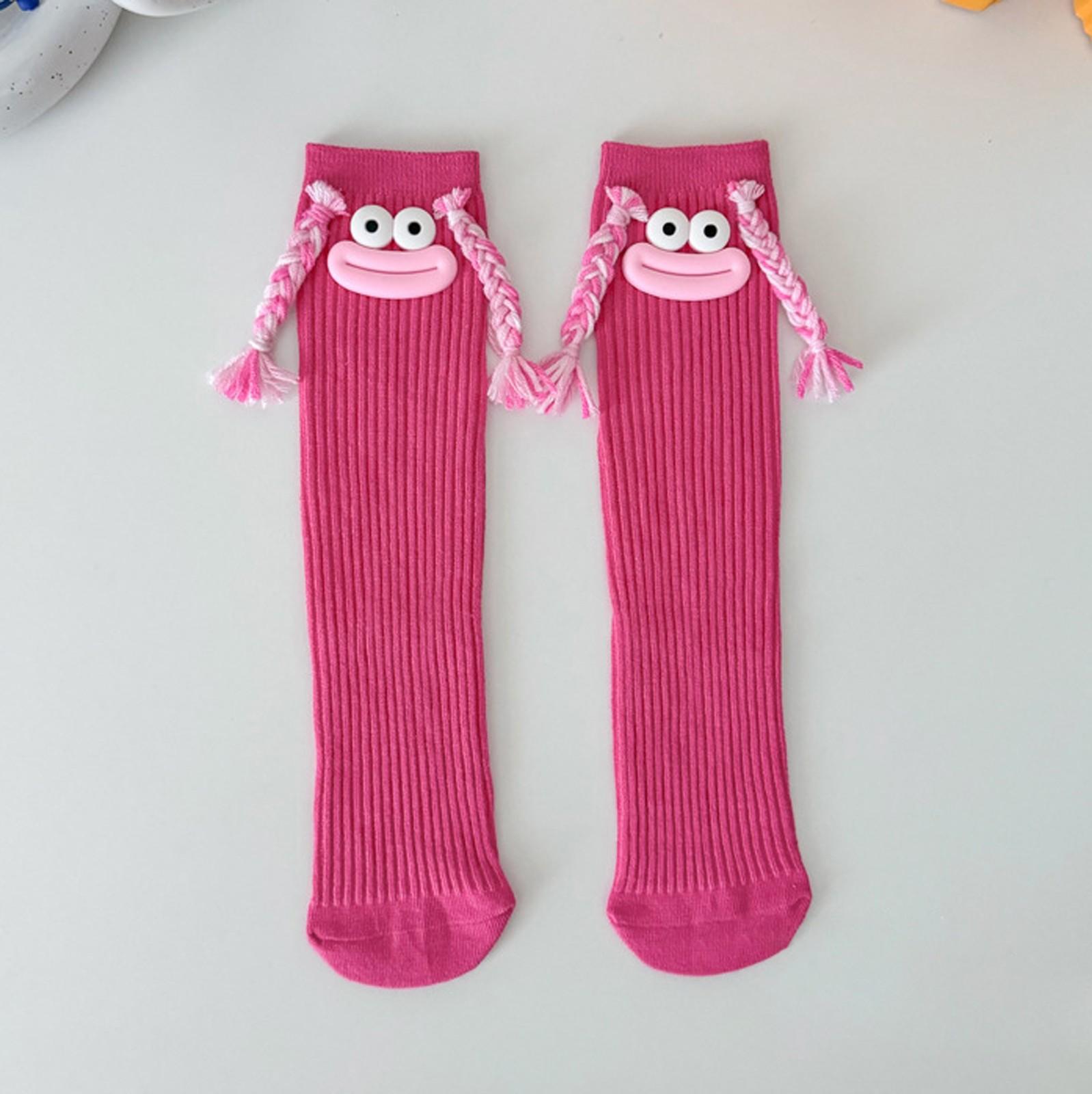 

Носки средней длины для девочек с цветными косичками в виде большого рта, забавные длинные носки, милые носки средней длины One Size горячий розовый