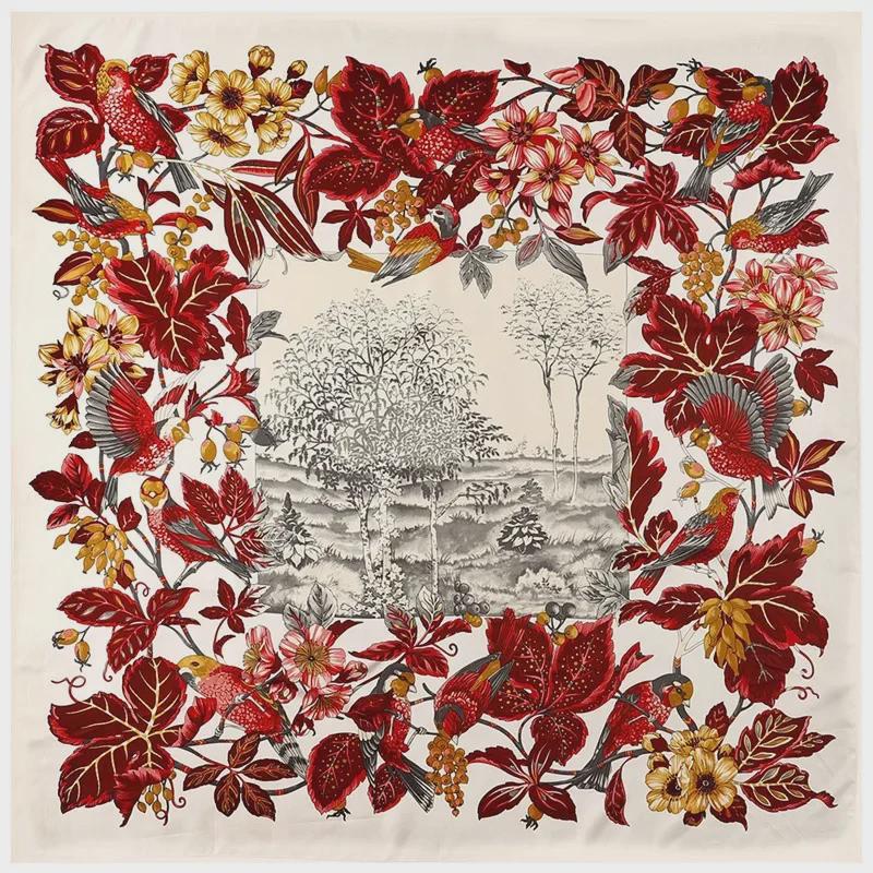 

Новий європейський та американський квадратний шарф-шаль із квітковим принтом у джунглях із атласною шовковою саржею 130 см 130cm