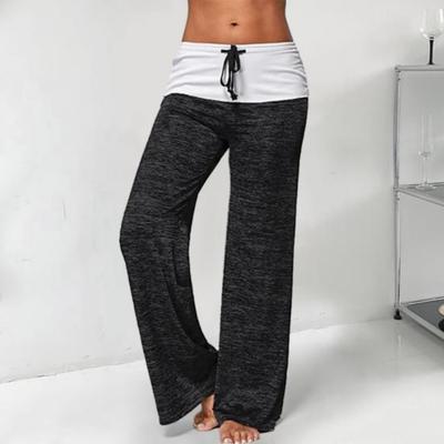 Women Wide Leg Sweatpants Yoga Pants Elastic Waist Drawstring Loose Soft Breathable Full Length Long Trousers Contrast Color Ladies Sportswear