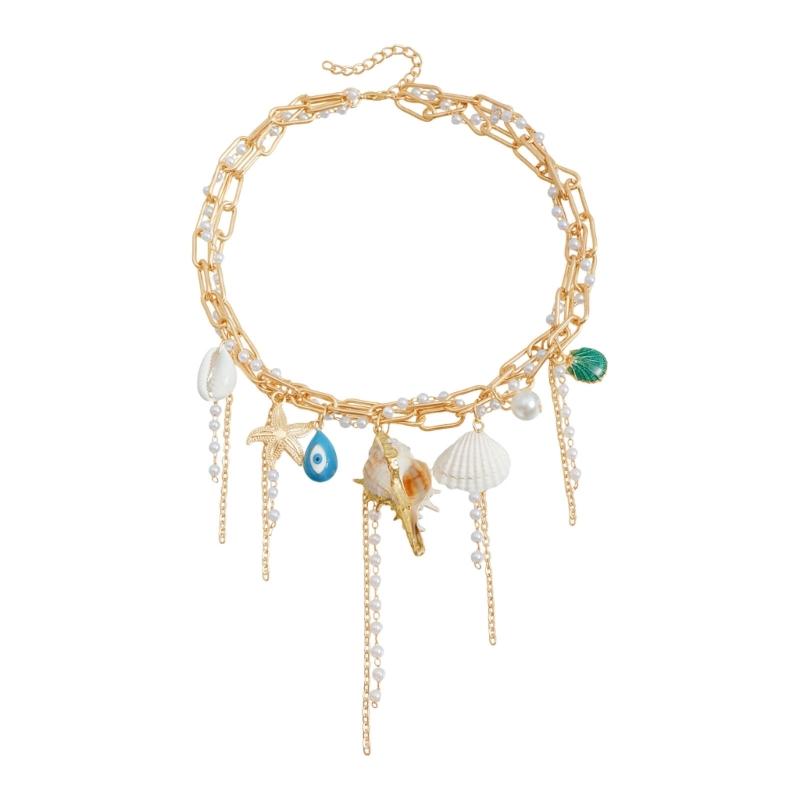 

Стильное многослойное ожерелье с кисточками из ракушек морской звезды, летние пляжные украшения, легкая цепочка из сплава, цепочка для ключицы для женщин 1