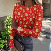 Women's Slim Fit Long Sleeve Base Layer T-Shirt with Christmas Print, Round Neck Pullover Top