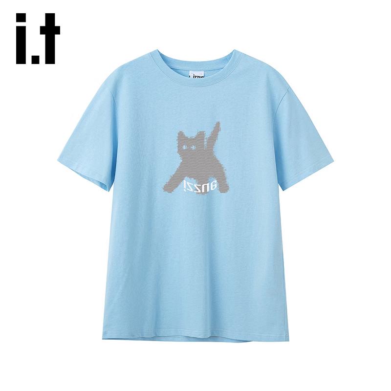 

izzue it Women s Pixel Cat Embroidered Cotton T-Shirt XL