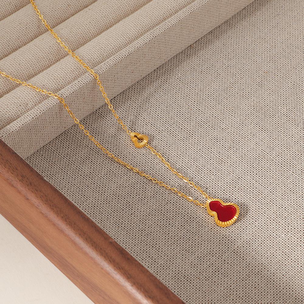 New Chinese Style Red Gourd Necklace Stainless Steel Sporty Plant Pattern Women s All-Match Bamboo Chain Sweater Chain Light